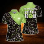 Women's Custom Black Pink Pattern Bowling Polo Shirt, Custom Team Bowling Shirt For Ladies