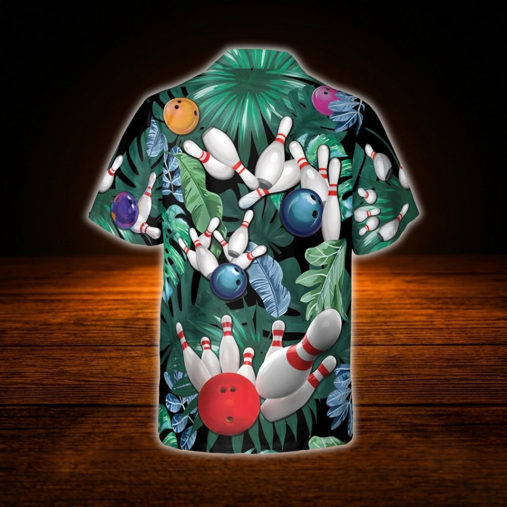Custom Tropical Bowling Hawaiian Shirt Green, Personalized Tropical Bowling Shirt