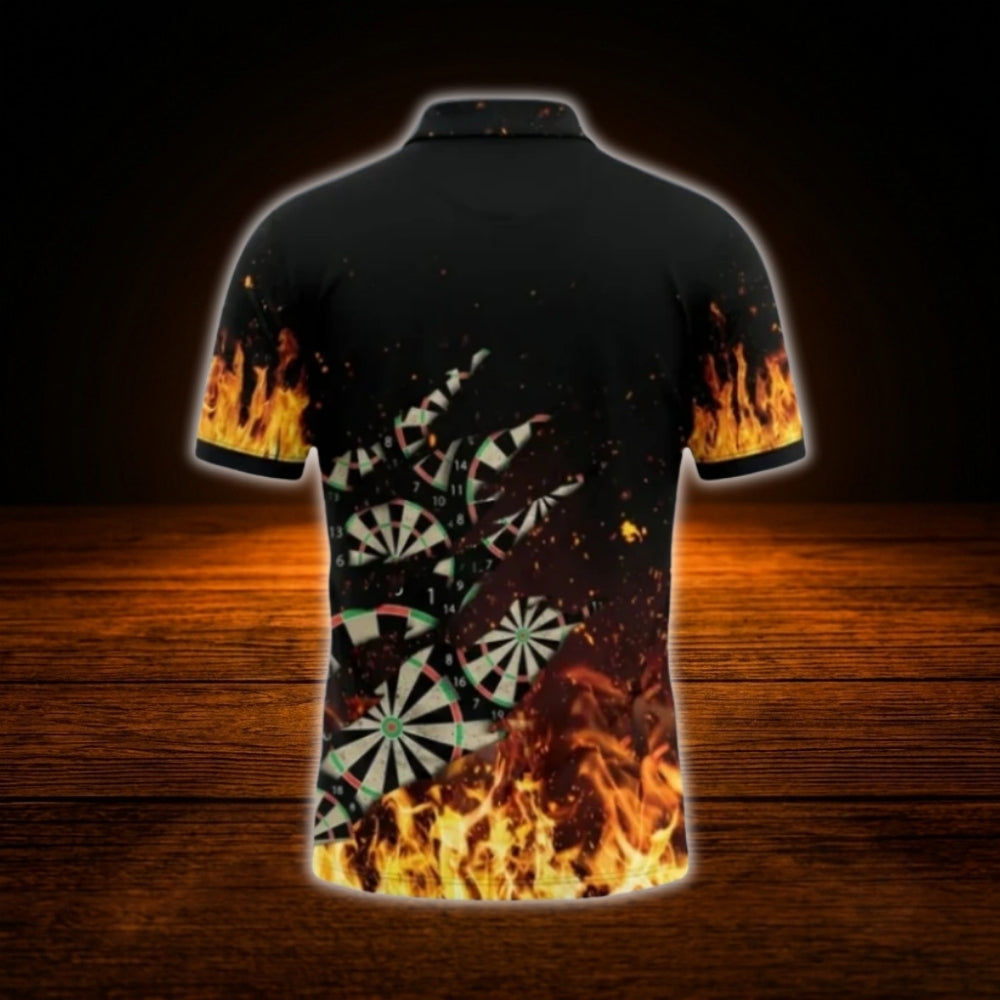 Custom Fire Orange Black Darts Polo Shirt For Men, Custom Flame Darts Shirt