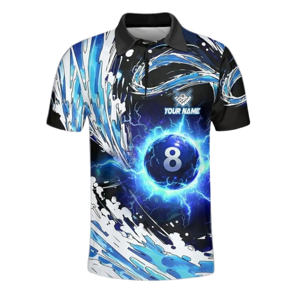 Custom Blue Thunder 8 Ball Billiard Polo Shirt For Men, Custom Thunder Billiard Team Shirts BIZ0031