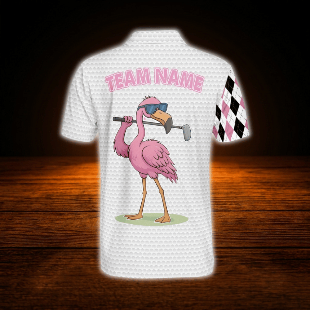 Custom Team Flamingo Argyle Golf Polo Shirt For Men, Custom Flamingo Golf Shirt