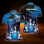 Custom Blue Thunder Women's Bowling Polo Shirt, Custom Thunder Bowling Team Shirt Ladies