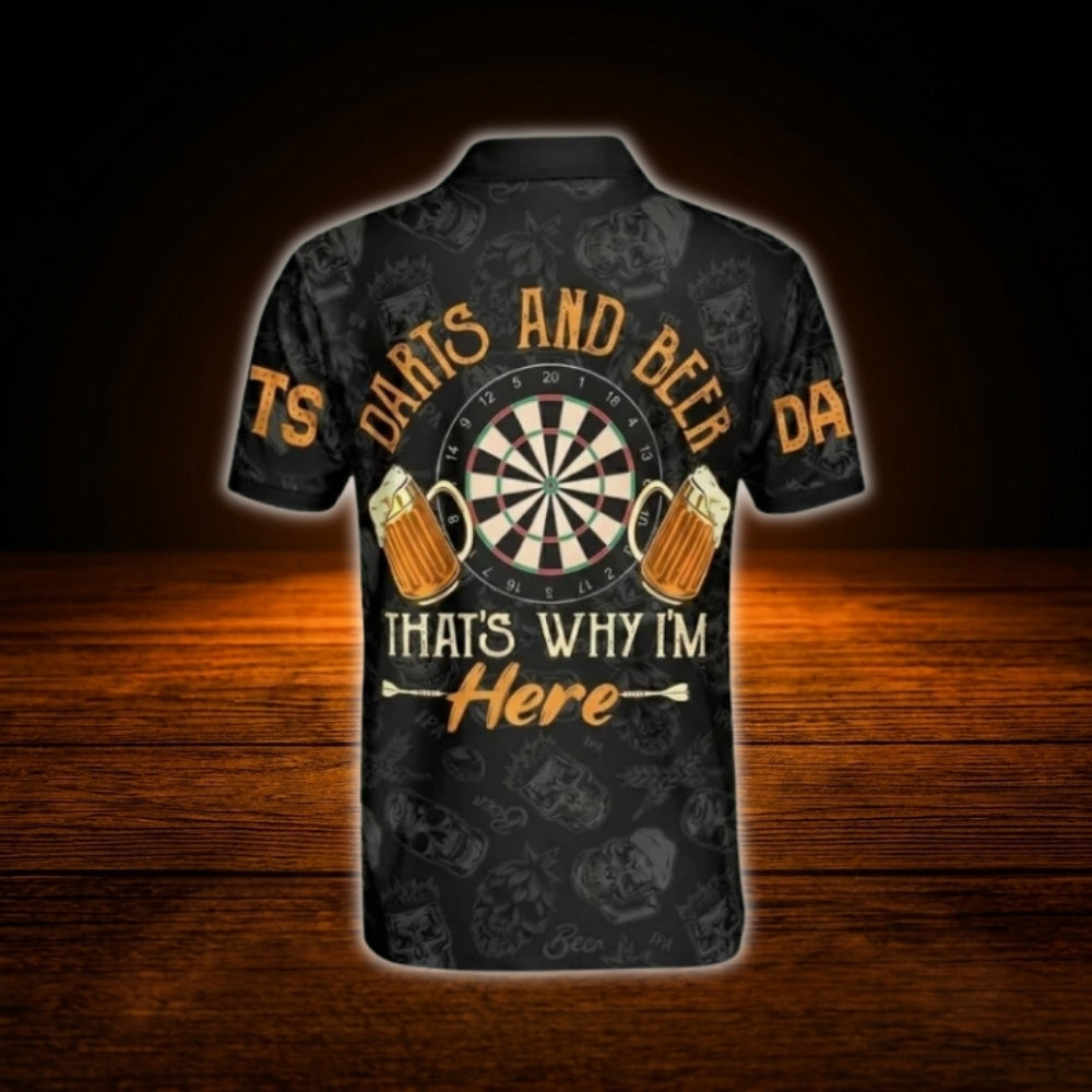 Darts And Beer That's Why I'm Here Custom Skull Darts Polo Shirt Men, Custom Beer Dart Shirts