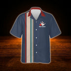 Custom Retro Navy Bowling Hawaiian Shirt Men, Custom Retro Bowling Team Shirt
