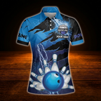 Custom Blue Thunder Women's Bowling Polo Shirt, Custom Thunder Bowling Team Shirt Ladies