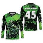 Personalized ATV Motocross Green Black Long Sleeve Jersey For Men, Custom ATV Dirt Bike Shirt