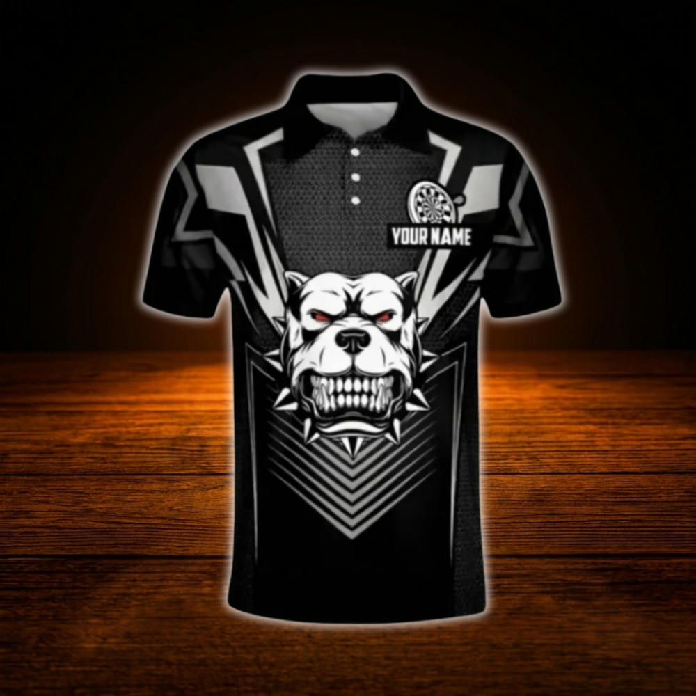 Custom Bulldog Darts Men Polo Shirt Black, Custom Bulldog Darts Team Shirt