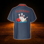 Custom Retro Navy Bowling Hawaiian Shirt Men, Custom Retro Bowling Team Shirt