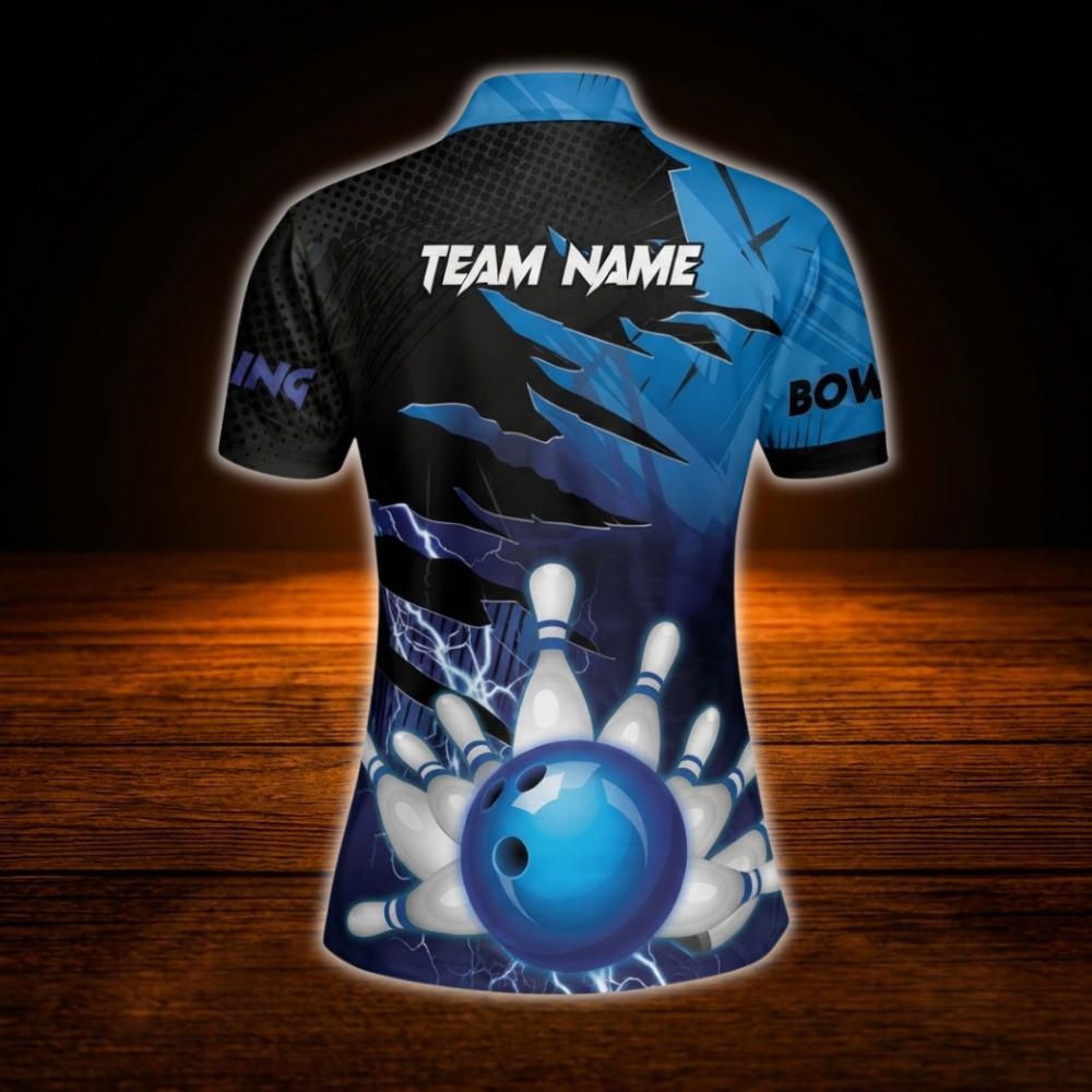 Custom Blue Thunder Women's Bowling Polo Shirt, Custom Thunder Bowling Team Shirt Ladies