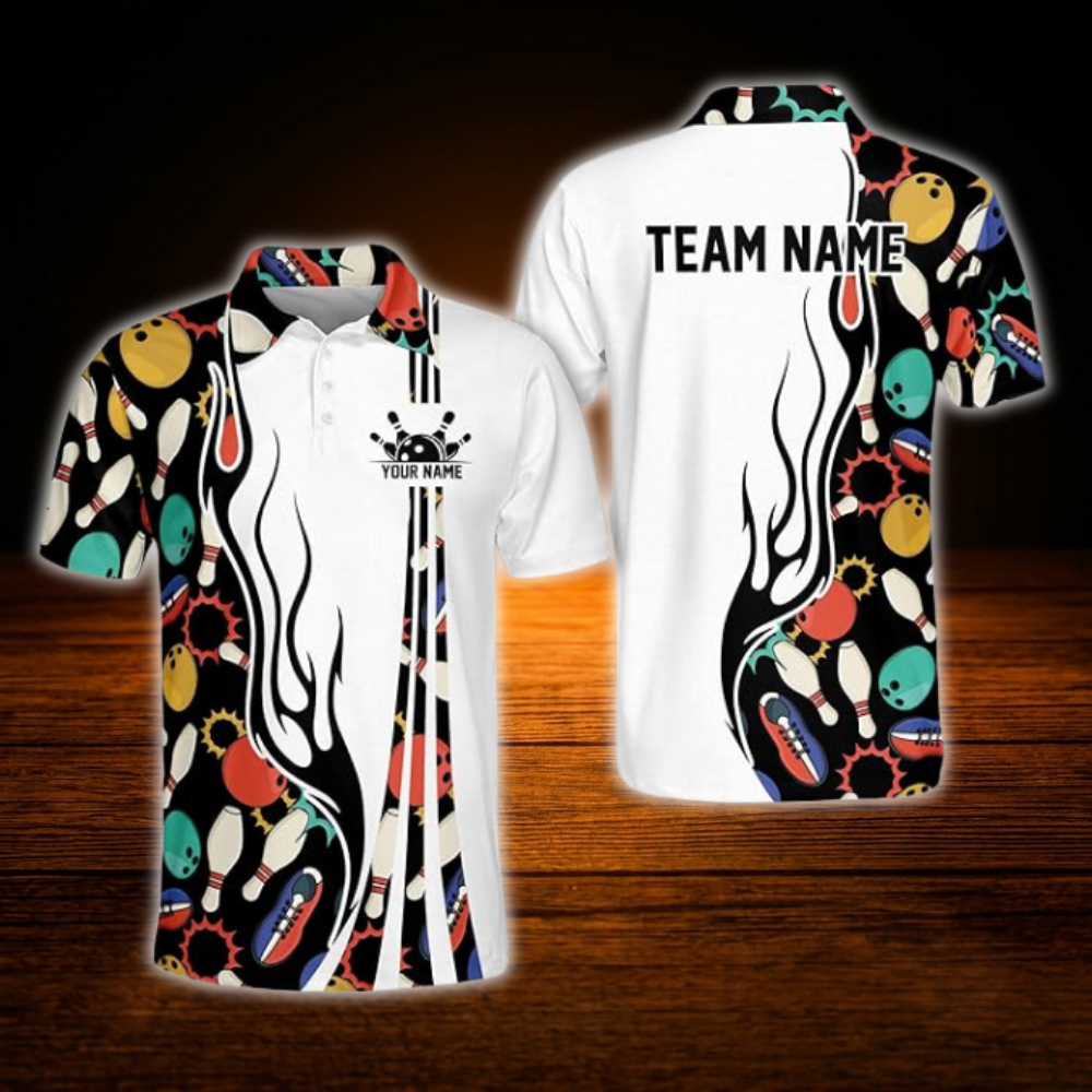 Custom Team Colorful Pins Bowling Polo Shirt, Men's Custom Bowling Shirt