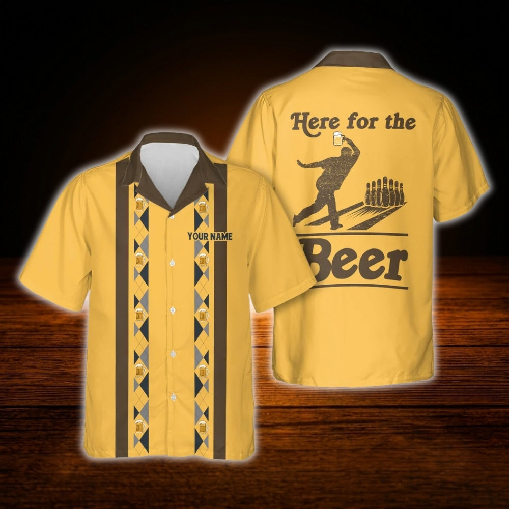 Custom Here For The Beer Vintage Bowling Hawaiian Shirt, Custom Beer Bowling Shirt