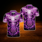 Custom Skeleton Purple Dart Men Polo Shirt, Custom Skull Darts Shirt