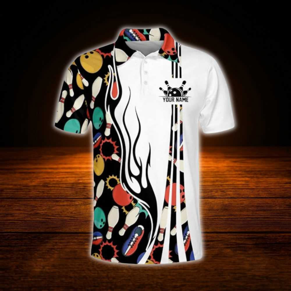 Custom Team Colorful Pins Bowling Polo Shirt, Men's Custom Bowling Shirt