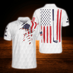 Personalized Men's American Flag Golf Polo Shirt, Custom Patriotic Golf Shirt
