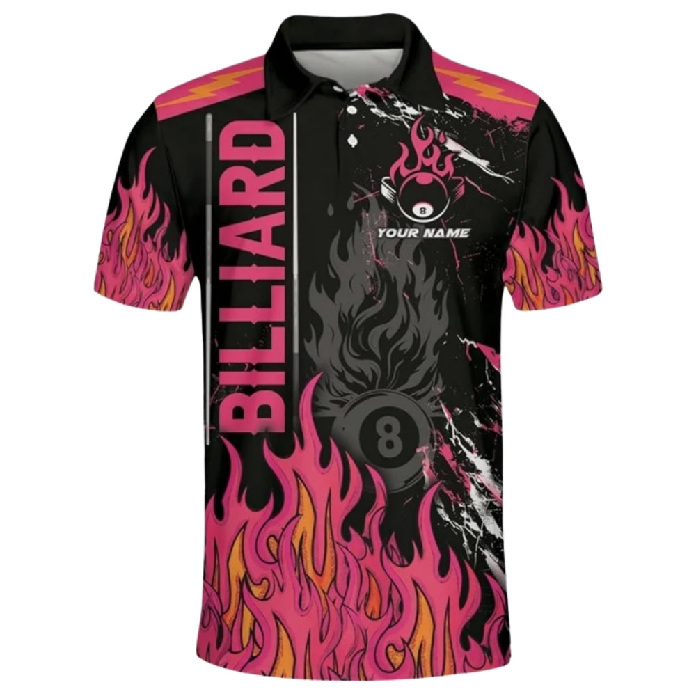 Custom Men's Flame Billiard Polo Shirt, Custom Flame Billiard Team Shirts BIZ0034