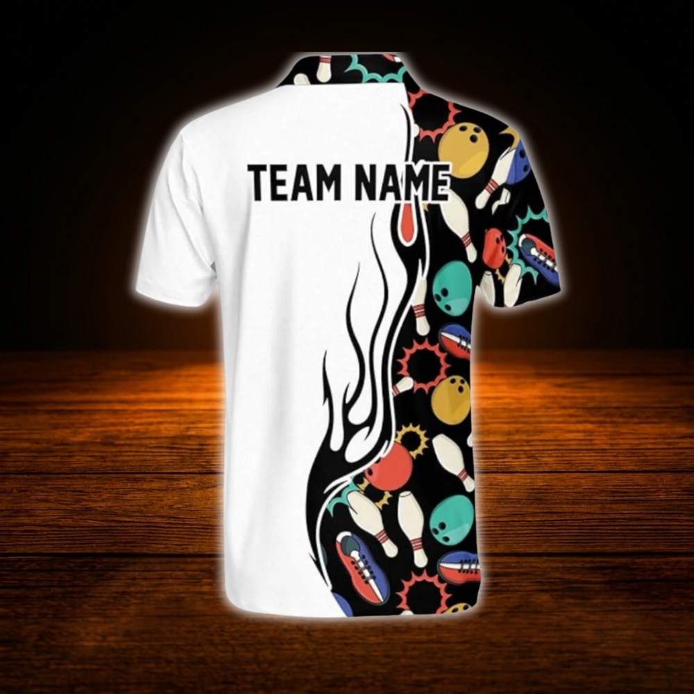 Custom Team Colorful Pins Bowling Polo Shirt, Men's Custom Bowling Shirt