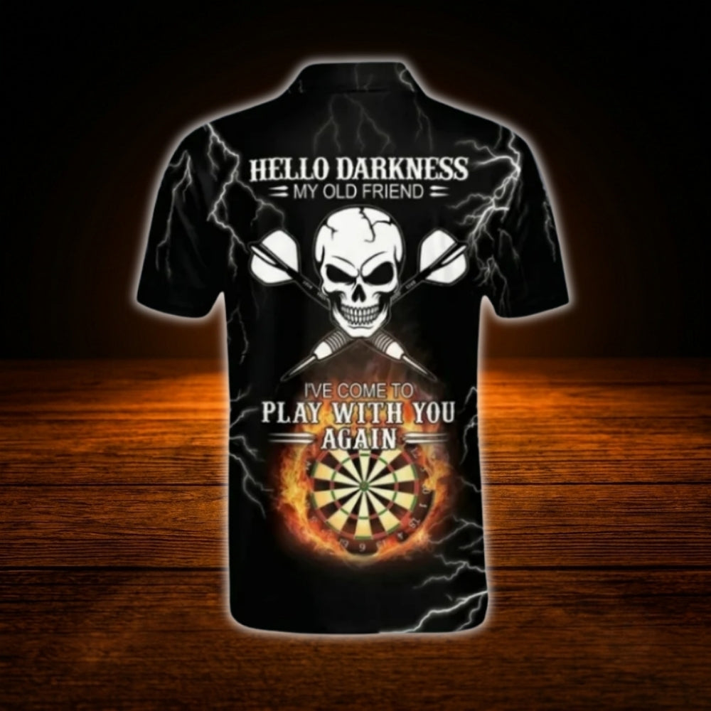 Custom Hello Darkness My Old Friend I've Come To Play With You Again Men's Skull Dart Polo Shirt, Custom Funny Skull Dart Shirt