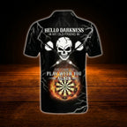 Custom Hello Darkness My Old Friend I've Come To Play With You Again Men's Skull Dart Polo Shirt, Custom Funny Skull Dart Shirt