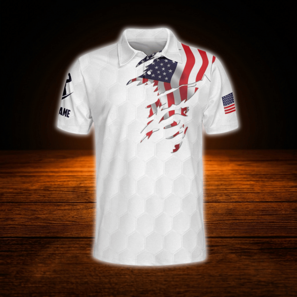Personalized Men's American Flag Golf Polo Shirt, Custom Patriotic Golf Shirt