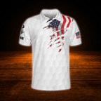 Personalized Men's American Flag Golf Polo Shirt, Custom Patriotic Golf Shirt
