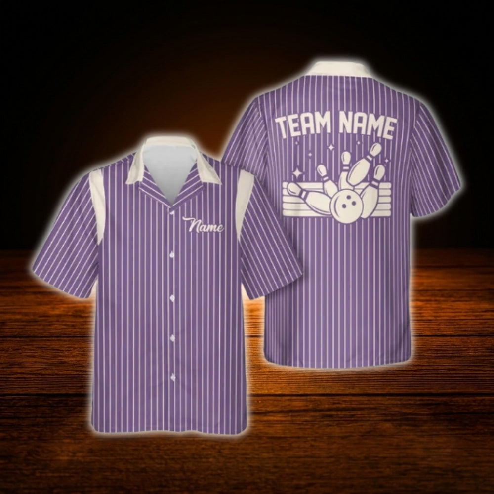 Custom Team Mint Striped Bowling Hawaiian Shirt, Custom Bowling Team Shirt