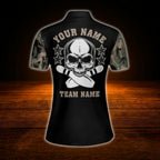 Skull Camouflage Custom Womens Bowling Polo Shirt, Custom Skull Ladies Bowling Team Shirt