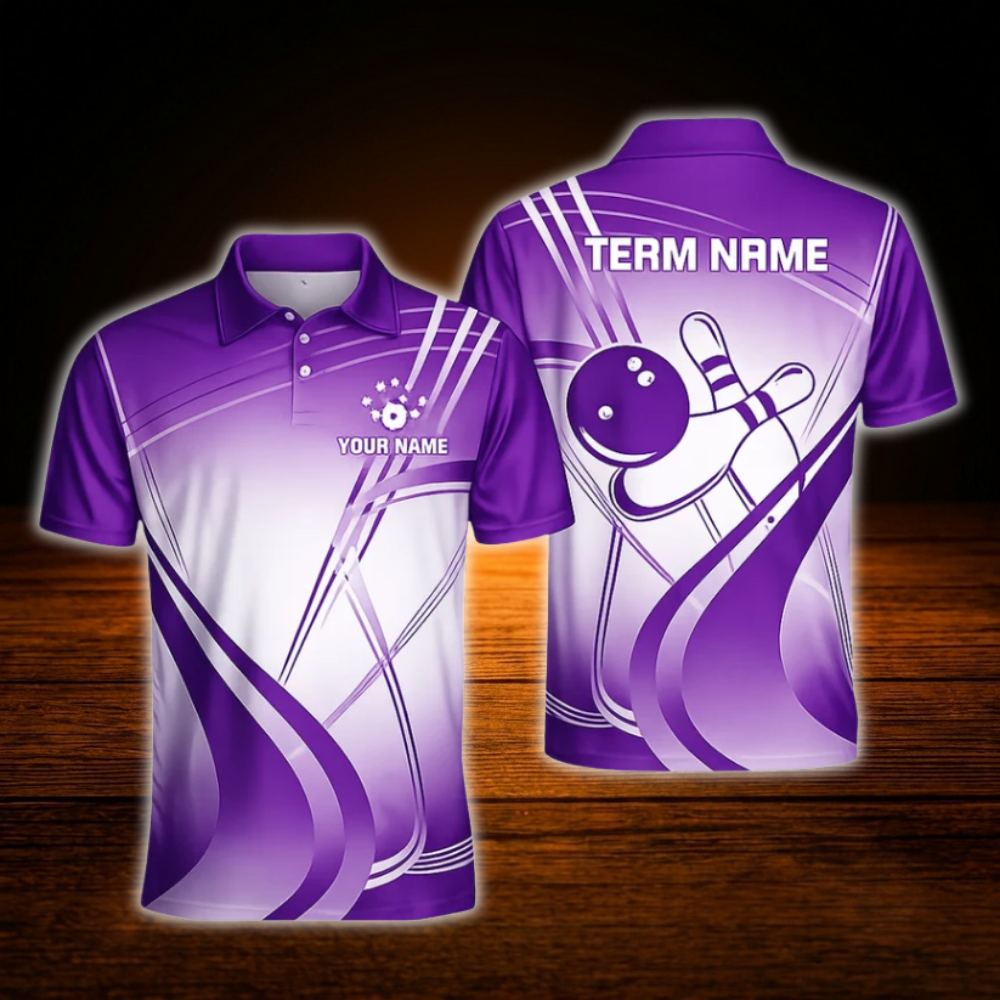 Custom Cyan Team Bowling Mens Polo Shirts, Custom Team Bowling Shirts