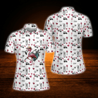 Flamingo Flower Wine Heart Golf Polo Shirts For Woman, Flamingo Golf Shirts For Ladies