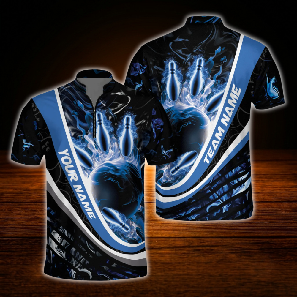Custom Blue Flame Bowling Jersey For Men, Custom Flame Bowling Team Shirt