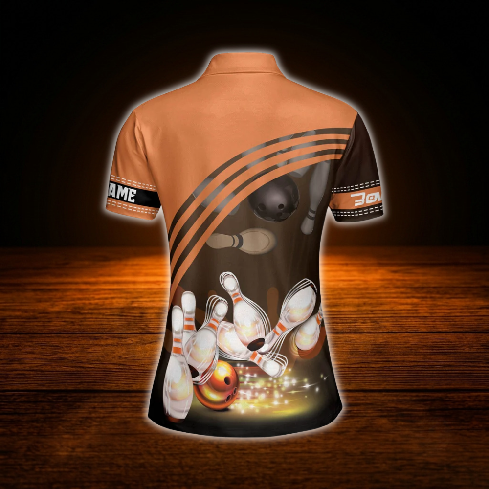 Custom Orange Team Bowling Polo Shirts Women, Custom Team Bowling Shirts For Women