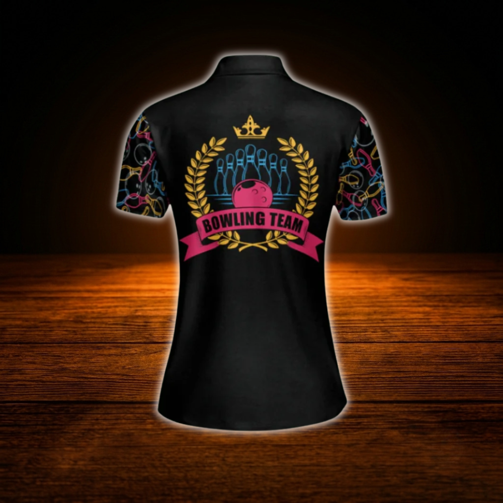 Custom Team Black Women Bowling Polo Shirts, Custom Bowling Team Shirts