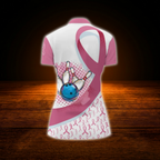 Pink Ribbon Custom Women Bowling Jersey, Custom Breast Cancer Awareness Bowling Shirt For Ladies