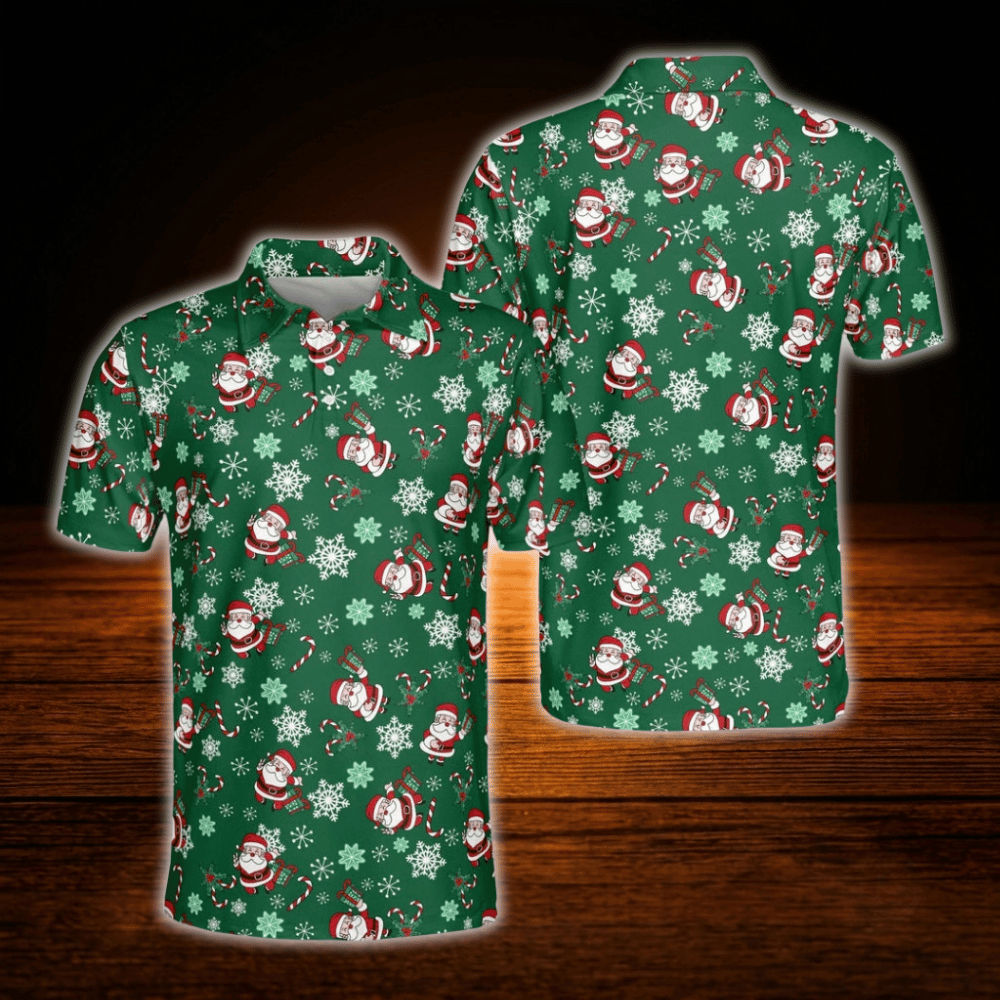 Green Santa Christmas Golf Polo Shirts Mens, Christmas Golf Shirts