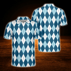 Blue Argyle Golf Polo Shirt Men, Argyle Golf Shirt