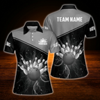 Custom Thunder Red Black Polo Bowling Shirts Women, Custom Thunder Bowling Team Shirts For Women