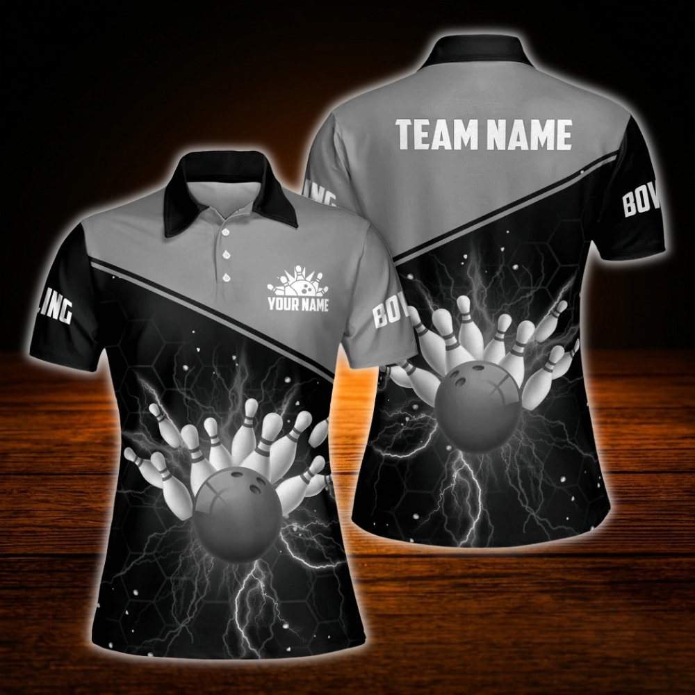 Custom Thunder Red Black Polo Bowling Shirts Women, Custom Thunder Bowling Team Shirts For Women