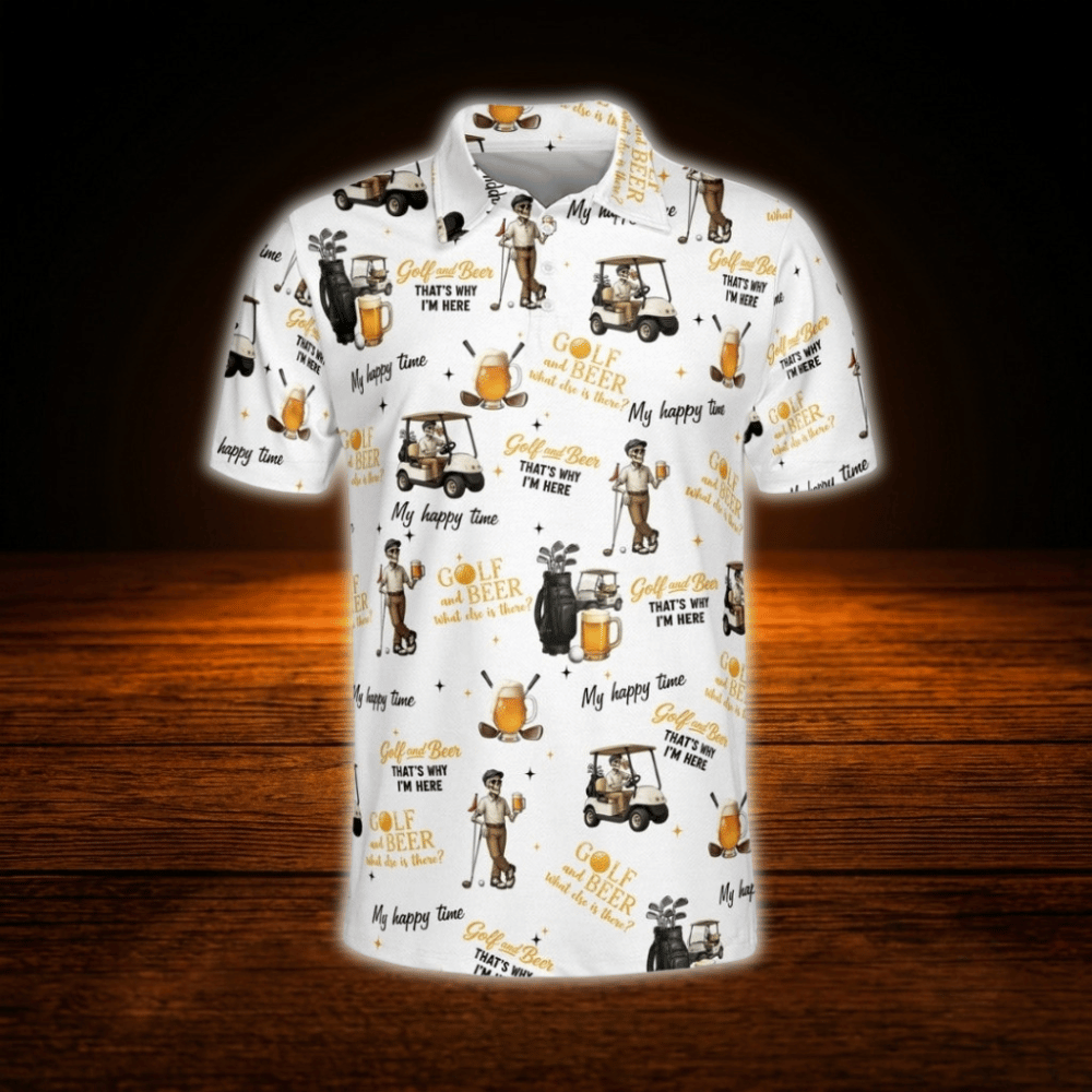 Golf And Beer That's Why I'm Here Skeleton Beer Men's Golf Polo Shirts, Funny Beer Golf Shirts
