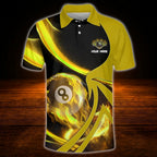 Custom 8 Ball Flaming Billiard Polo Shirt Red, Custom Flame Billiard Team Shirt
