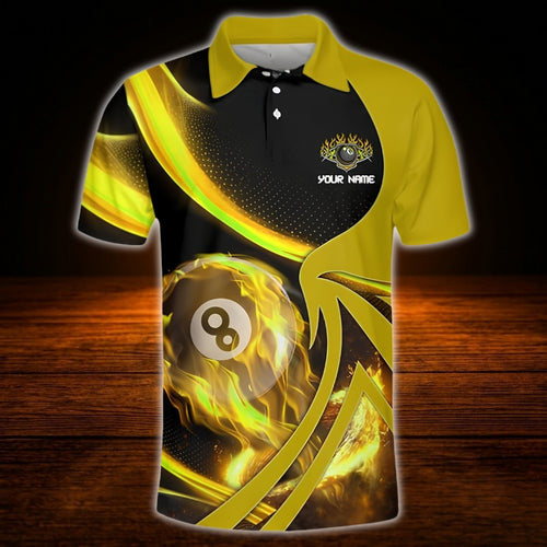Custom 8 Ball Flaming Billiard Polo Shirt Red, Custom Flame Billiard Team Shirt