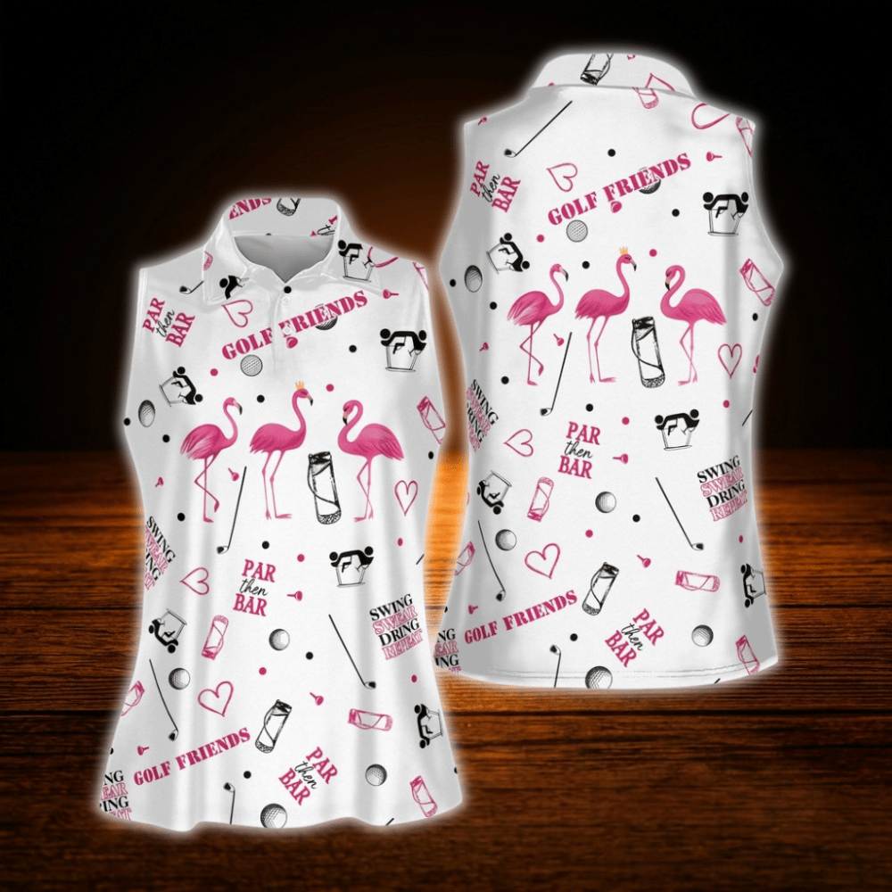 Funny Flamingo Sleeveless Golf Shirts For Women, Flamingo Ladies Golf Shirts