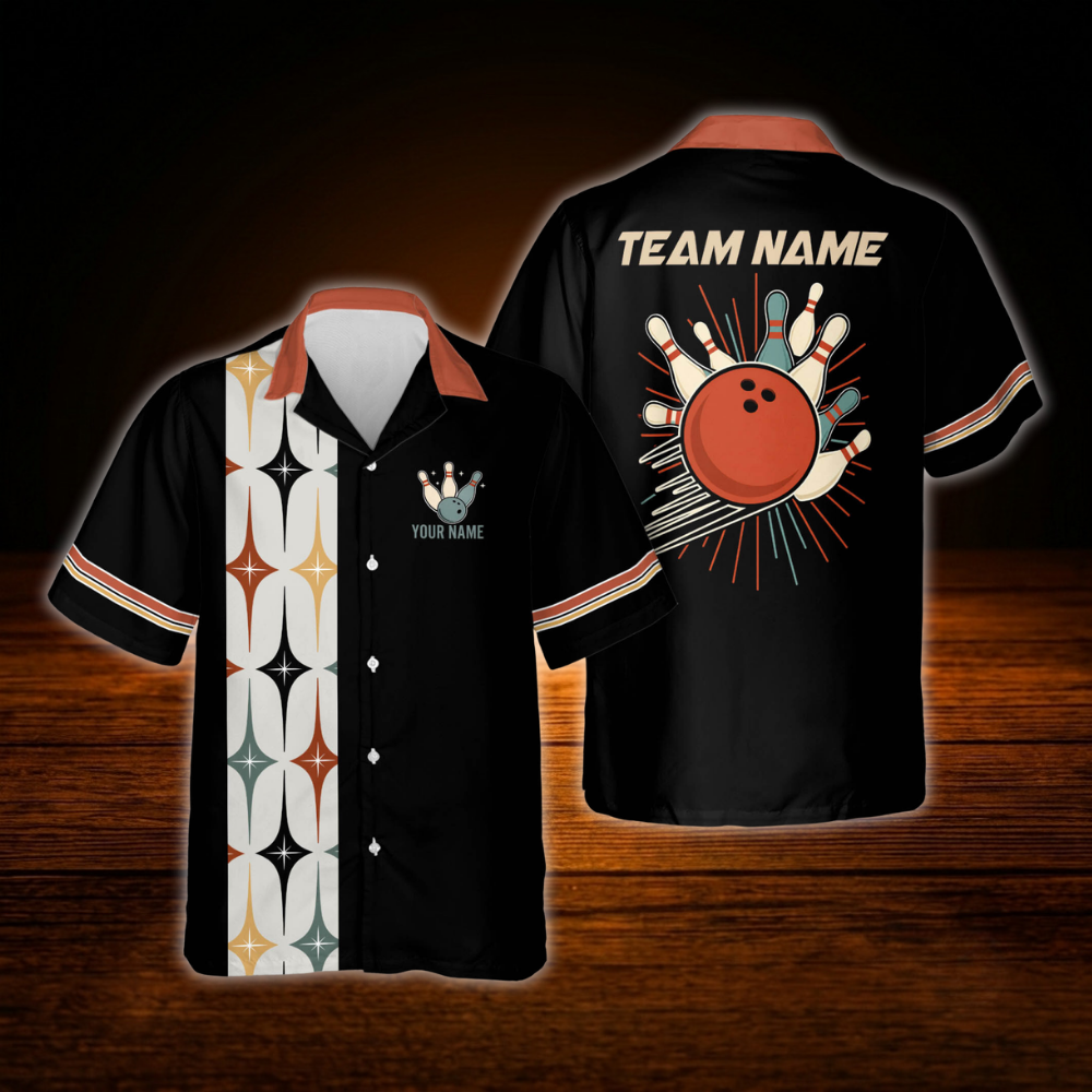 Custom Retro Bowling Hawaiian Shirts For Men, Custom Team Retro Bowling Shirt