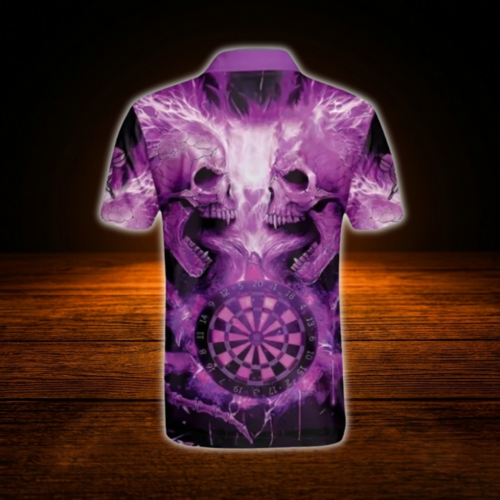 Custom Skeleton Purple Dart Men Polo Shirt, Custom Skull Darts Shirt