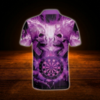 Custom Skeleton Purple Dart Men Polo Shirt, Custom Skull Darts Shirt