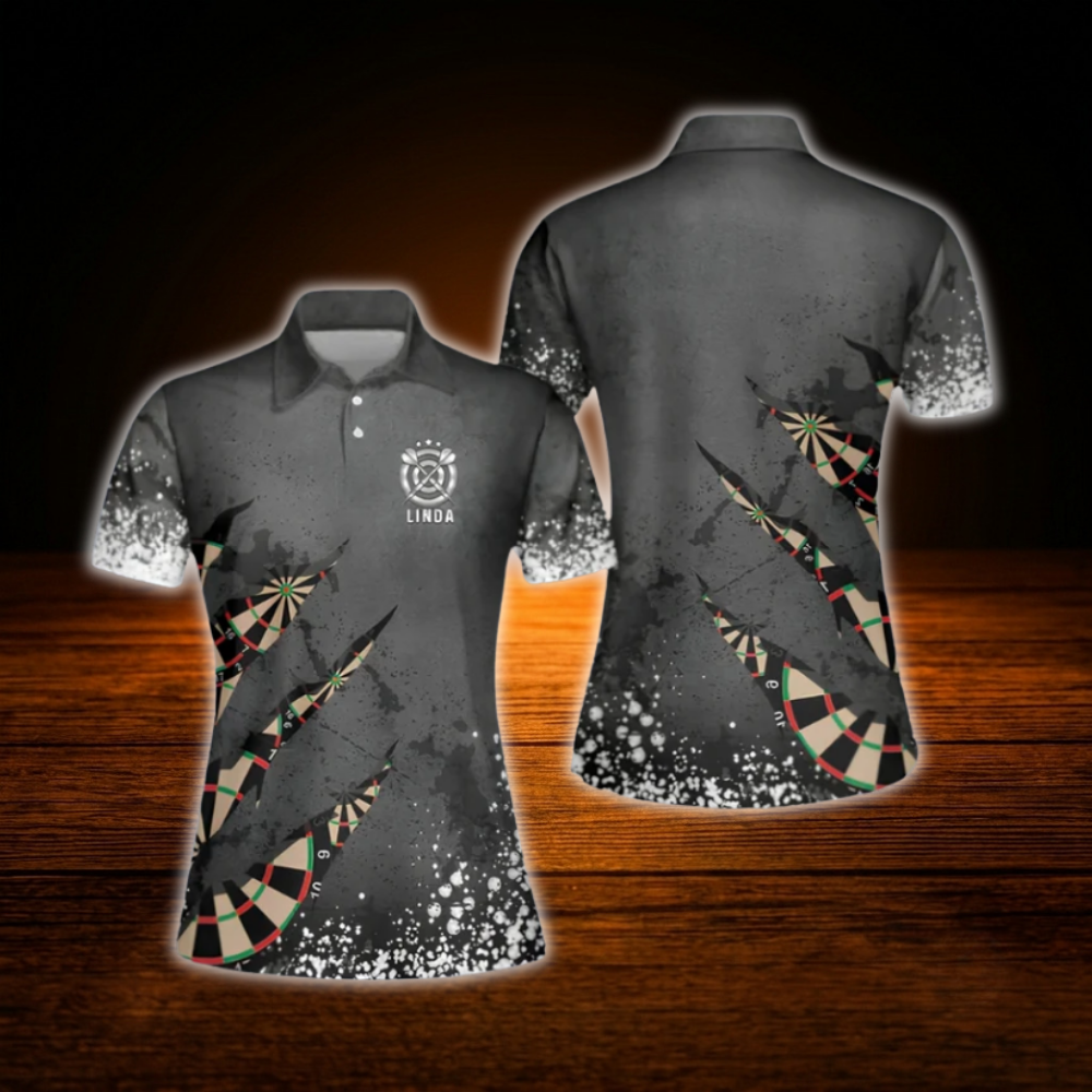 Women's Custom Grey Darts Polo Shirt, Custom Name Darts Player Shirt For Ladies