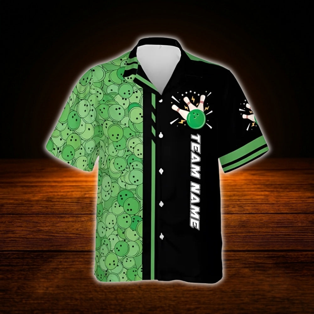Custom Team Green And Black Bowling Hawaiian Shirt, Custom Bowling Team Shirt