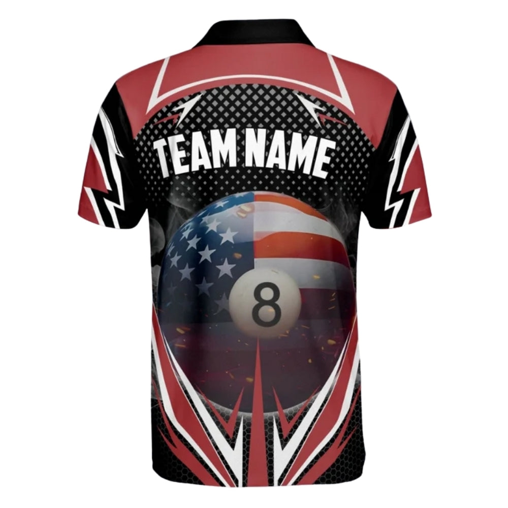 Custom American Flag 8 Ball Billiard Polo Shirts Mens, Custom Patriotic Billiard Team Shirts BIZ0064