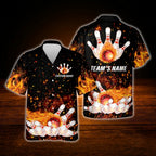 Custom Flaming Ball Bowling Hawaiian Shirt For Men, Custom Flame Bowling Shirt For Team