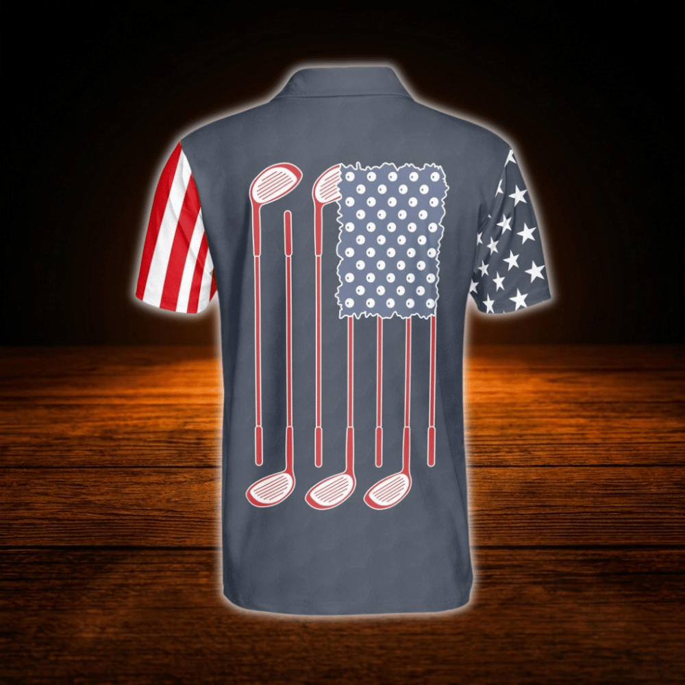 Custom American Flag Navy Polo Golf Shirt For Men, Custom Patriotic Golf Shirt