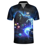 Custom Skull Men's Black And Blue Billiard Jersey Shirt, Custom Skull Billiard Team Shirts BIZ0054