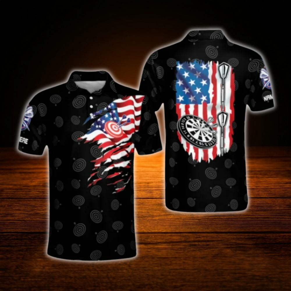 Custom USA Flag Darts Polo Shirt For Men Black, Custom Patriotic Darts Shirt Team